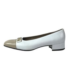 Salvatore Ferragamo White Color Block Leather Block Heels Slip On Pump Shoes 5.5